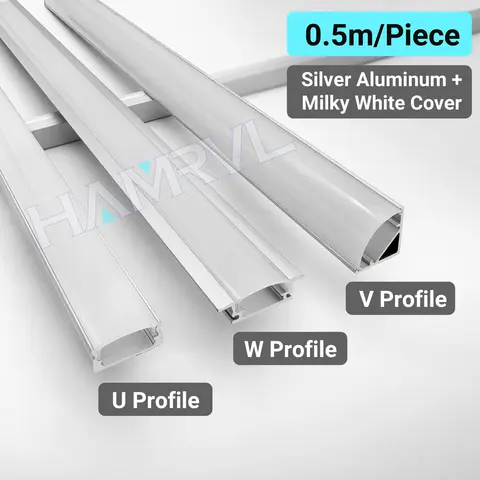 Kanał aluminiowy LED 0,5M do taśm LED, kształt U/V/W, pasujący do zbiorników 8-12mm, do diod 3528 5630 5050, aluminiowy uchwyt kątowy z rowkiem.