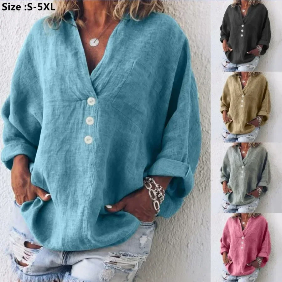 2025 Women's Casual Long Sleeve Shirt Spring Autumn Cotton Linen Shirts Female Solid Lapel Loose Buttoned Blouse Ladies Tops 5XL
2025 Women's Casual Long Sleeve Shirt Spring Autumn Cotton Linen Shirts Female Solid Lapel Loose Buttoned Blouse Ladies Tops 5XL