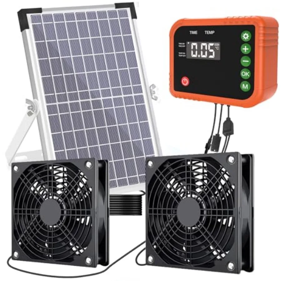 10W Solar Powered Fan with Timer and Temperature Control IPX5 Weatherproof Dual Fan Solar Exhaust Intake Cooling Ventilation fo
10W Solar Powered Fan with Timer and Temperature Control IPX5 Weatherproof Dual Fan Solar Exhaust Intake Cooling Ventilation fo