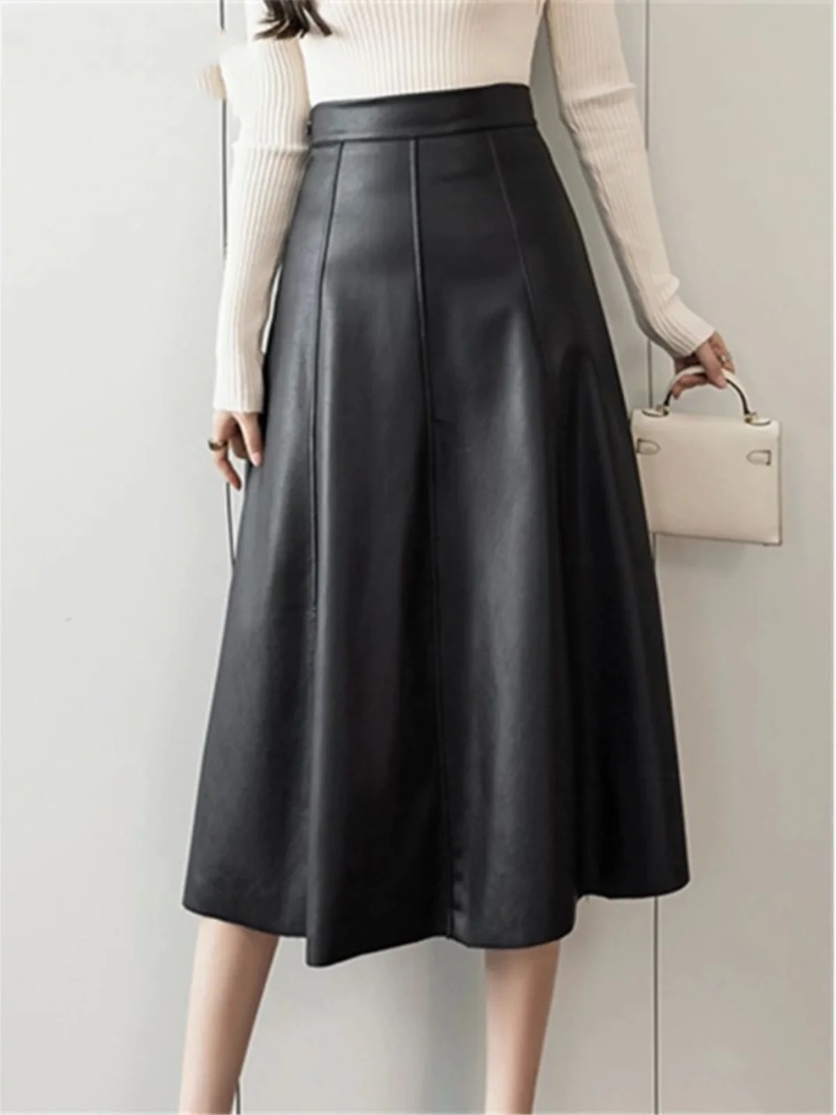 High Waist PU Leather Patchwork Skirt Street Sle A-Line Midi Skirt with Decorative Stitching Autumn Winter Skirt
High Waist PU Leather Patchwork Skirt Street Sle A-Line Midi Skirt with Decorative Stitching Autumn Winter Skirt