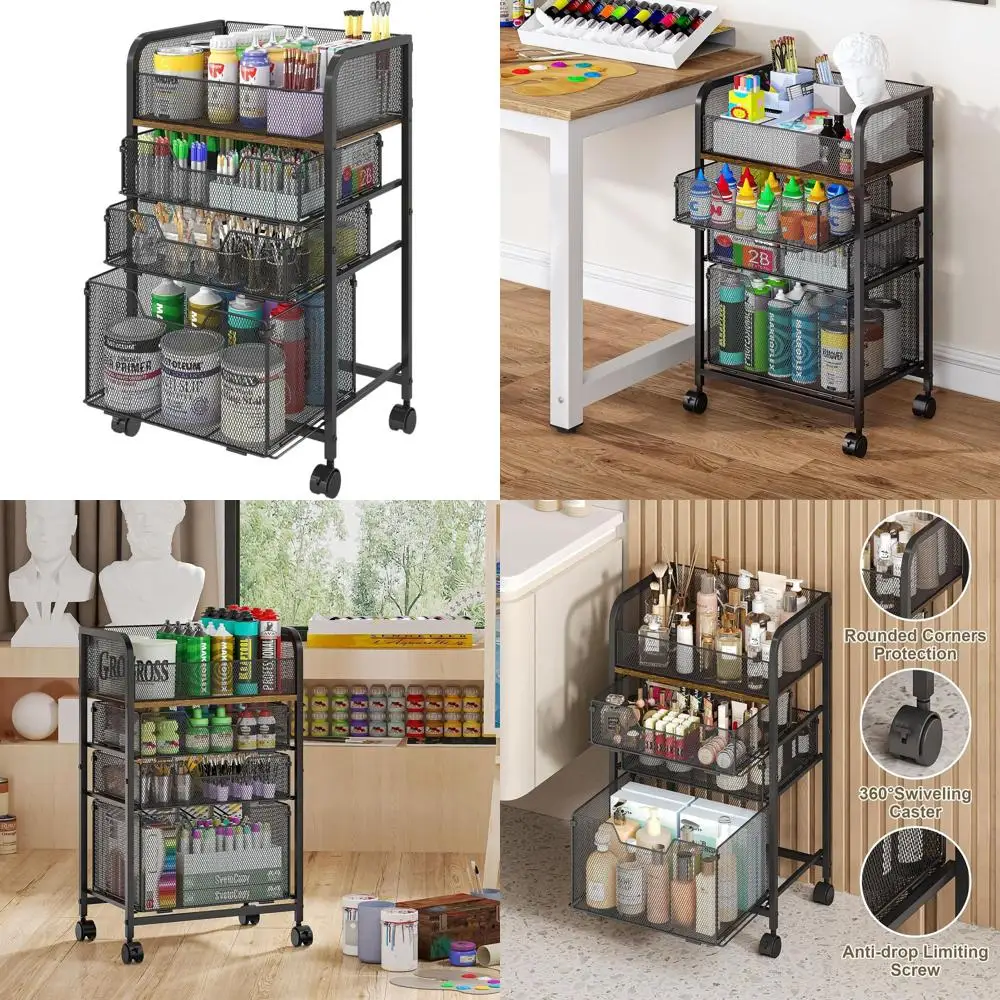 4-уровневая тележка на колесиках с 3 ящиками — органайзер для хранения поделок, органайзер для художественных принадлежностей для кистей, красок и мелких деталей
4-уровневая тележка на колесиках с 3 ящиками — органайзер для хранения поделок, органайзер для художественных принадлежностей для кистей, красок и мелких деталей