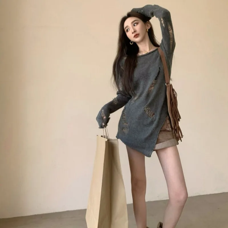 Hole Pullovers Women Side-slit Irregular Trendy Long Sleeve Retro Gothic Cozy Fashion Streetwear Stretchy Solid Knitting Korean
Hole Pullovers Women Side-slit Irregular Trendy Long Sleeve Retro Gothic Cozy Fashion Streetwear Stretchy Solid Knitting Korean