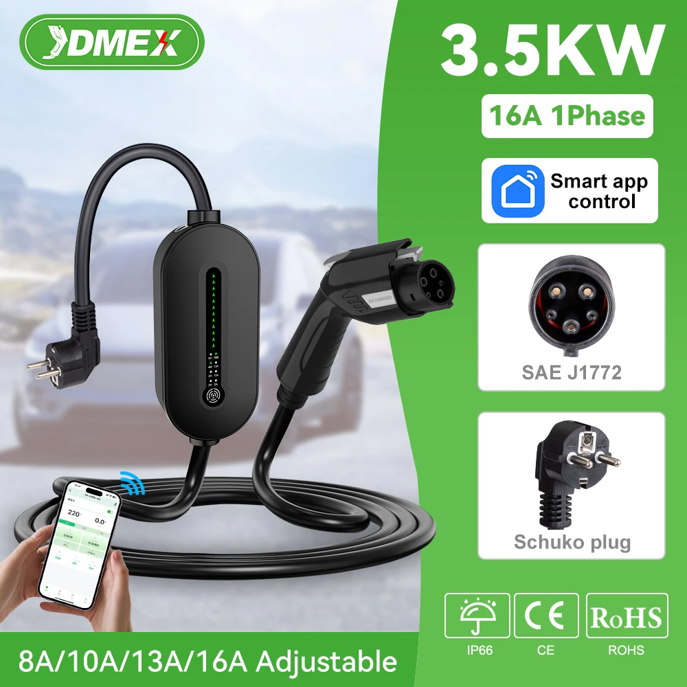 JDMEX Portable EV J1772 Charger 3.5kw Adjustable 8/10/13/16A Charging Case Type 1 Car Charger for Electric Vehicle Set DelayTime
JDMEX Portable EV J1772 Charger 3.5kw Adjustable 8/10/13/16A Charging Case Type 1 Car Charger for Electric Vehicle Set DelayTime