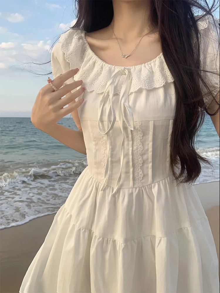 Lace Patchwork Dresses Women Sweet Preppy Lace Up A Line Mini Dress Korean Casual Ruffles Slim Short Sleeve Vestidos Chic
Lace Patchwork Dresses Women Sweet Preppy Lace Up A Line Mini Dress Korean Casual Ruffles Slim Short Sleeve Vestidos Chic