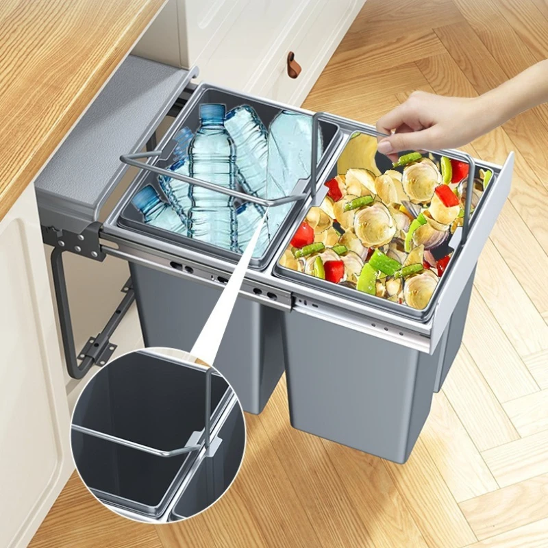 Under Cabinet Kitchen Trash Can Built in Double Bin with Lid for Drawer Hidden Waste Sorting Basket Slide Out Garbage Container
Under Cabinet Kitchen Trash Can Built in Double Bin with Lid for Drawer Hidden Waste Sorting Basket Slide Out Garbage Container