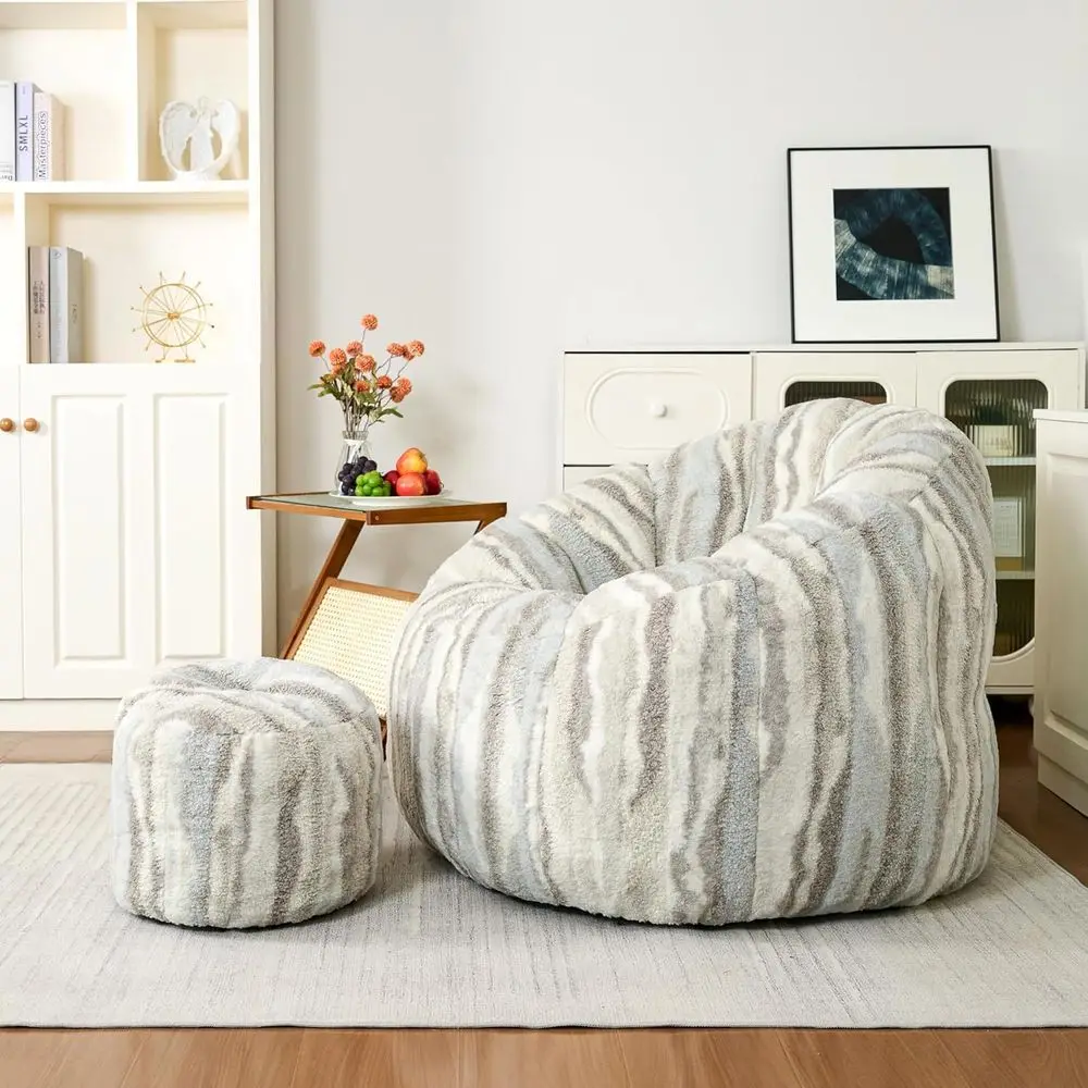 Luxurious Bean Bag Chair and Ottoman Set, Oversized Cozy Couch for Relaxing, Ideal for Living Room or Bedroom in White and Grey
Luxurious Bean Bag Chair and Ottoman Set, Oversized Cozy Couch for Relaxing, Ideal for Living Room or Bedroom in White and Grey
