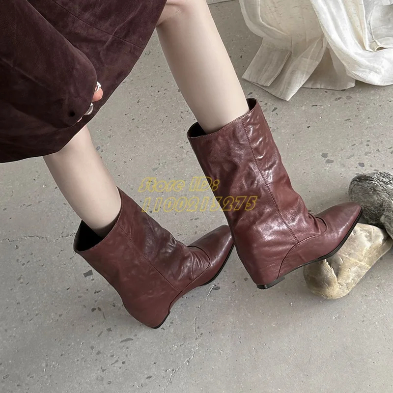 Wedges Square Toe Ankle Booties Slip On Pleated Burgundy Leather Mid Calf Runway 2026 Winter Autumn Women Dress Shoes
Wedges Square Toe Ankle Booties Slip On Pleated Burgundy Leather Mid Calf Runway 2026 Winter Autumn Women Dress Shoes