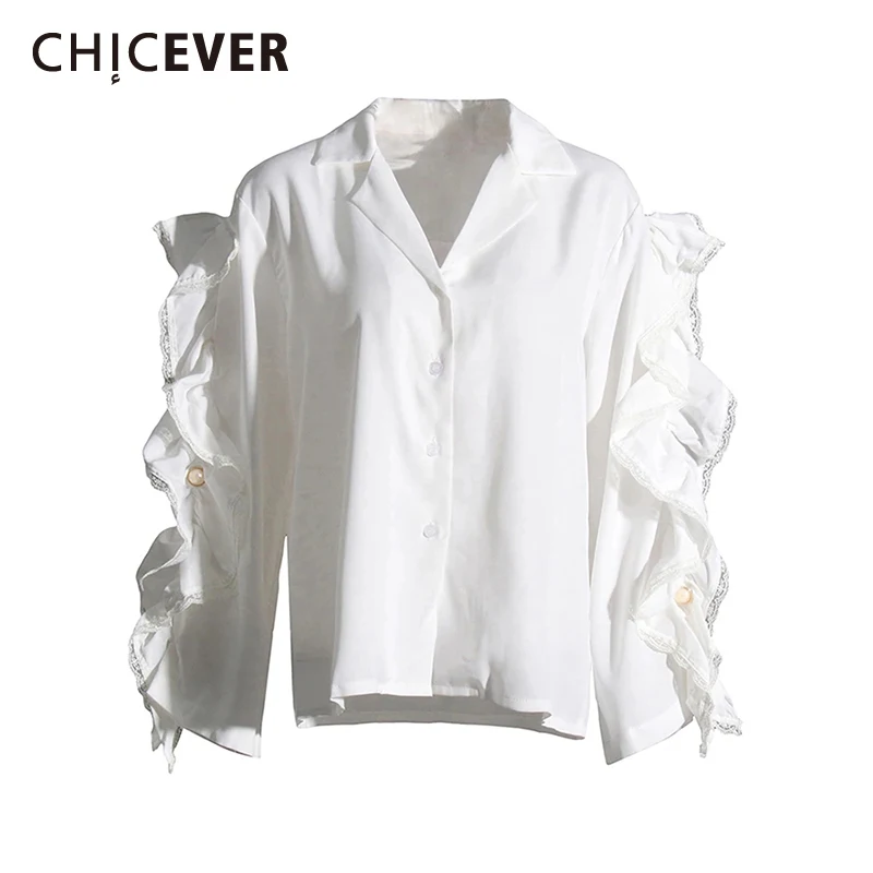 CHICEVER Solid Spliced Pleated Shirt For Women Lapel Long Sleeve Single Breasted Patchwork Lace Slim Temperament Blouse Female
CHICEVER Solid Spliced Pleated Shirt For Women Lapel Long Sleeve Single Breasted Patchwork Lace Slim Temperament Blouse Female