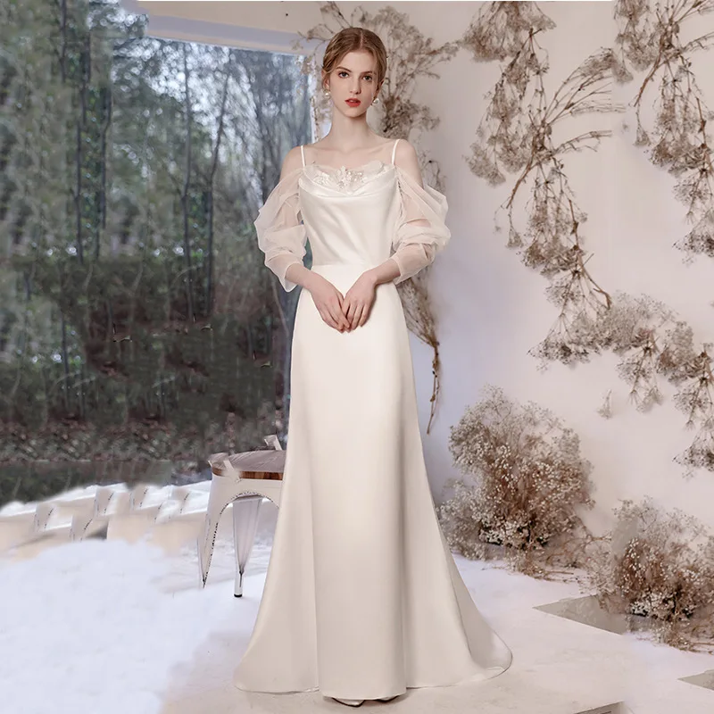 Elegant Sexy Tube Top Satin Back Zipper Mesh Long Sleeve Bride Gowns Party Banquet Female Simple Wedding Dress Cheongsam
Elegant Sexy Tube Top Satin Back Zipper Mesh Long Sleeve Bride Gowns Party Banquet Female Simple Wedding Dress Cheongsam