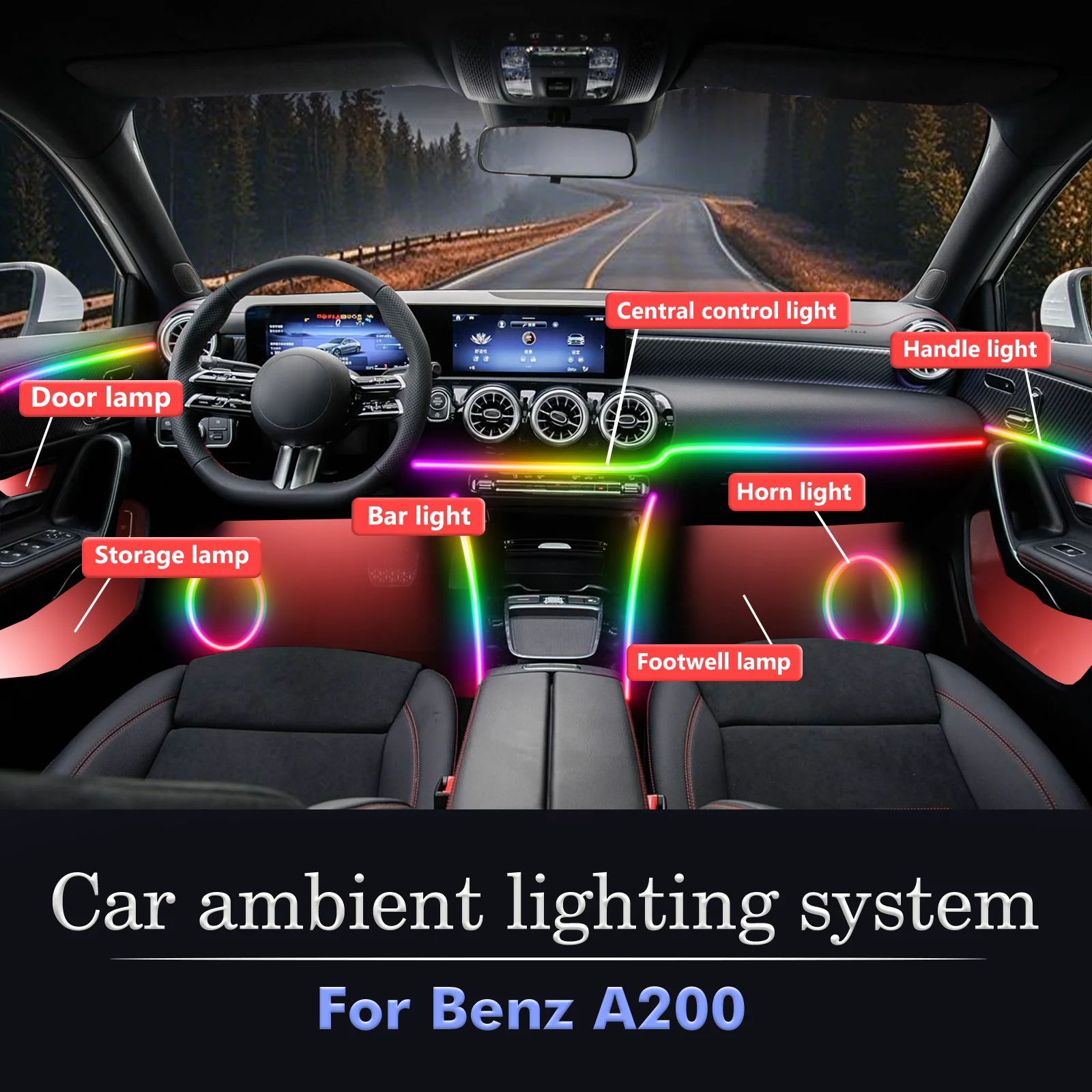 For BenZ A200 Car Interior Decorative Ambient Light RGB 64-Color LED Smart Remote Control Energy Saving Lamp Kit
For BenZ A200 Car Interior Decorative Ambient Light RGB 64-Color LED Smart Remote Control Energy Saving Lamp Kit