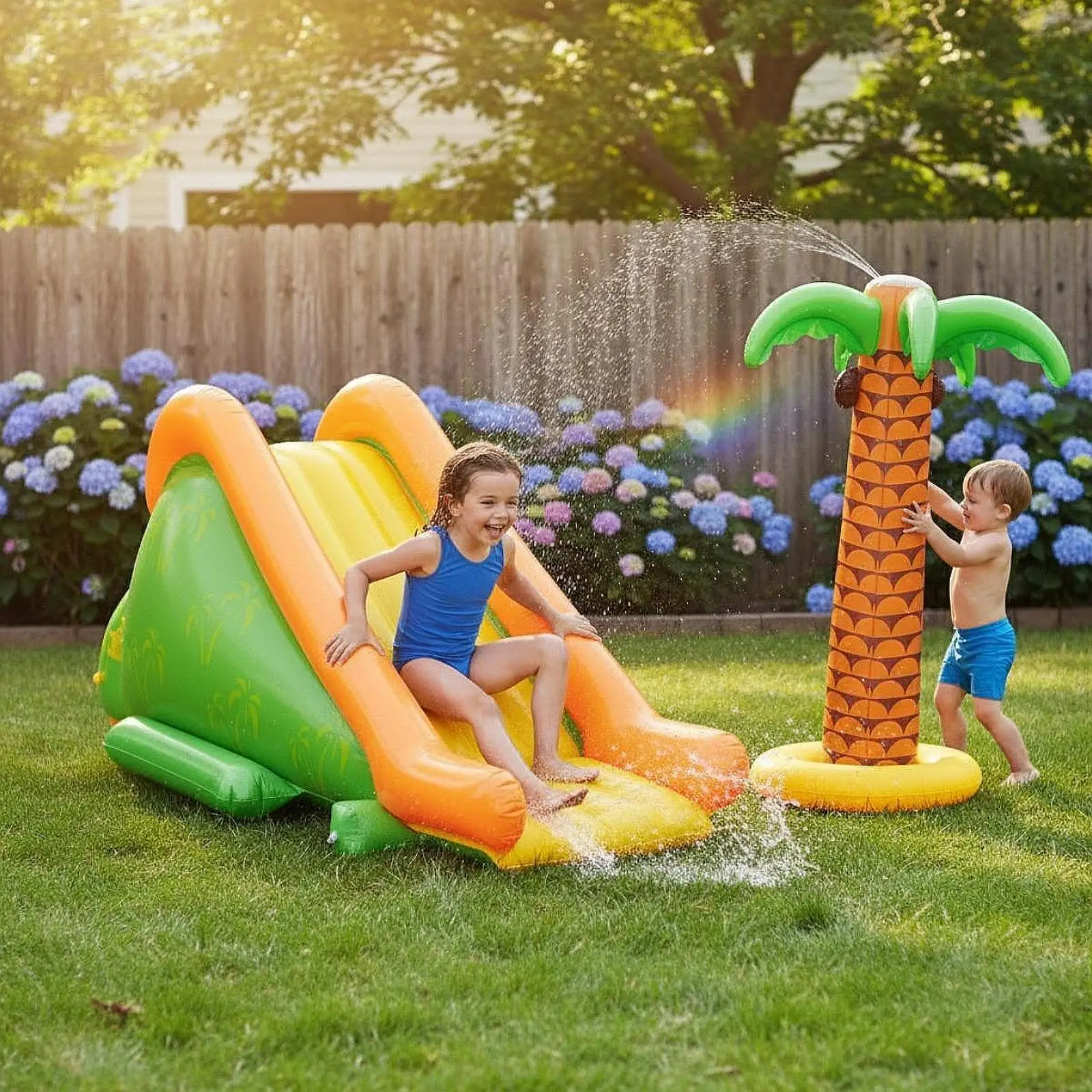 Inflatable Pool Slide Quick Inflate Deflate Stable Wear Resistant PVC Convenient Wide Step High Performance Easy Assembly