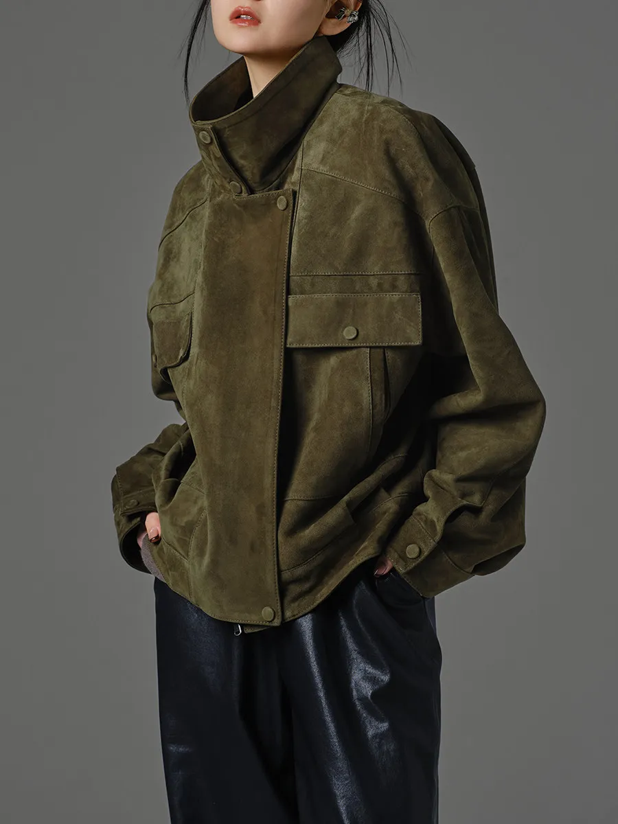 Vintage Short Genuine Leather Locomotive Jackets for Women High-end Simple Classic Stand Collar Loose Real Sheepskin Suede Coat
Vintage Short Genuine Leather Locomotive Jackets for Women High-end Simple Classic Stand Collar Loose Real Sheepskin Suede Coat