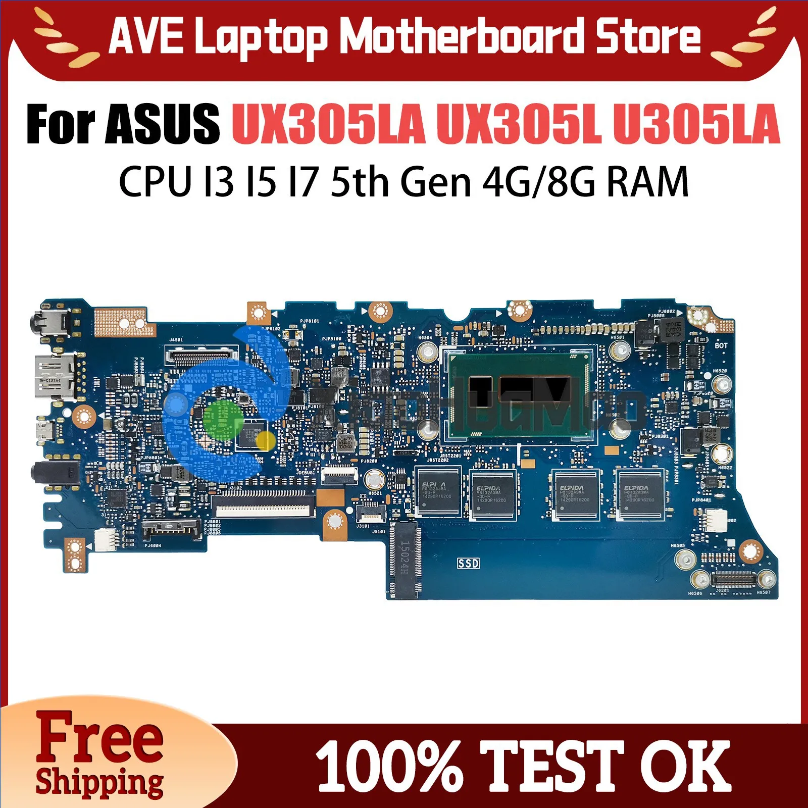 UX305LA Mainboard For ASUS Zenbook UX305L U305L Laptop Motherboard CPU I3 I5 I7 5th Gen 4G/8G RAM
UX305LA Mainboard For ASUS Zenbook UX305L U305L Laptop Motherboard CPU I3 I5 I7 5th Gen 4G/8G RAM