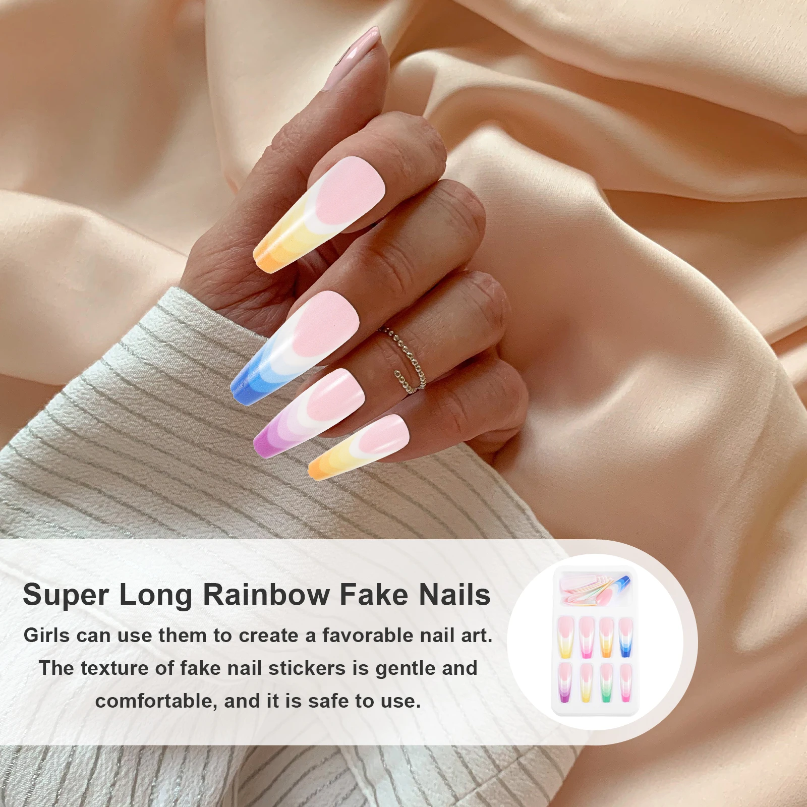 24pcs Super Long Rainbow Fake Nails Gradient Color Press On Artificial Nail Art For Party Diy False Nails Fashionable Shiny
24pcs Super Long Rainbow Fake Nails Gradient Color Press On Artificial Nail Art For Party Diy False Nails Fashionable Shiny