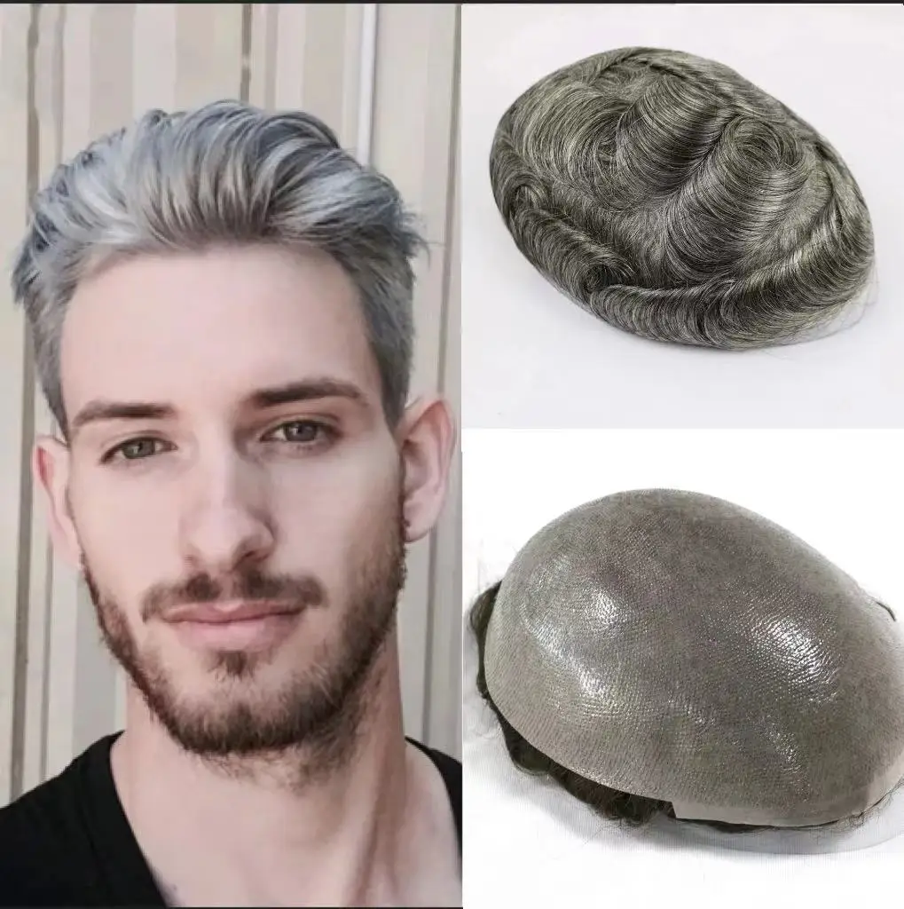 #1b65Gray men's wig 100% human hair men's wig silicon leather full PU replacement 0.12-0.14MM Durable Prothesis Man Topper Wigs
#1b65Gray men's wig 100% human hair men's wig silicon leather full PU replacement 0.12-0.14MM Durable Prothesis Man Topper Wigs