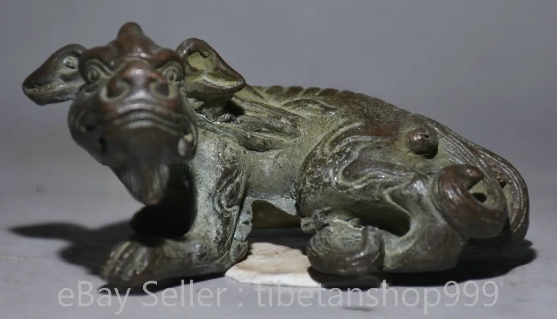 .6 Inch Rare Chinese Old Copper Dynasty Palace Feng Shui Lion and Beast Statue -
.6 Inch Rare Chinese Old Copper Dynasty Palace Feng Shui Lion and Beast Statue -