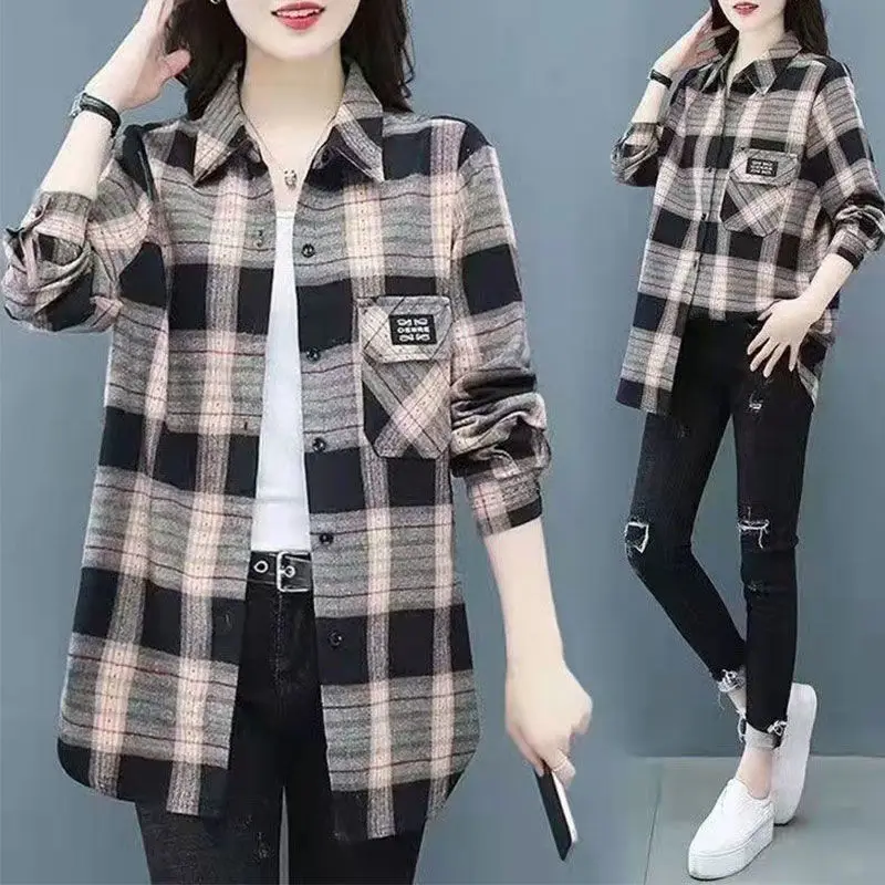 Slimming Plaid Shirt Spring Fashionable Korean Style Thin Cotton Blend Midlife Women's Shirt Versatile Outerwear for 40s
Slimming Plaid Shirt Spring Fashionable Korean Style Thin Cotton Blend Midlife Women's Shirt Versatile Outerwear for 40s