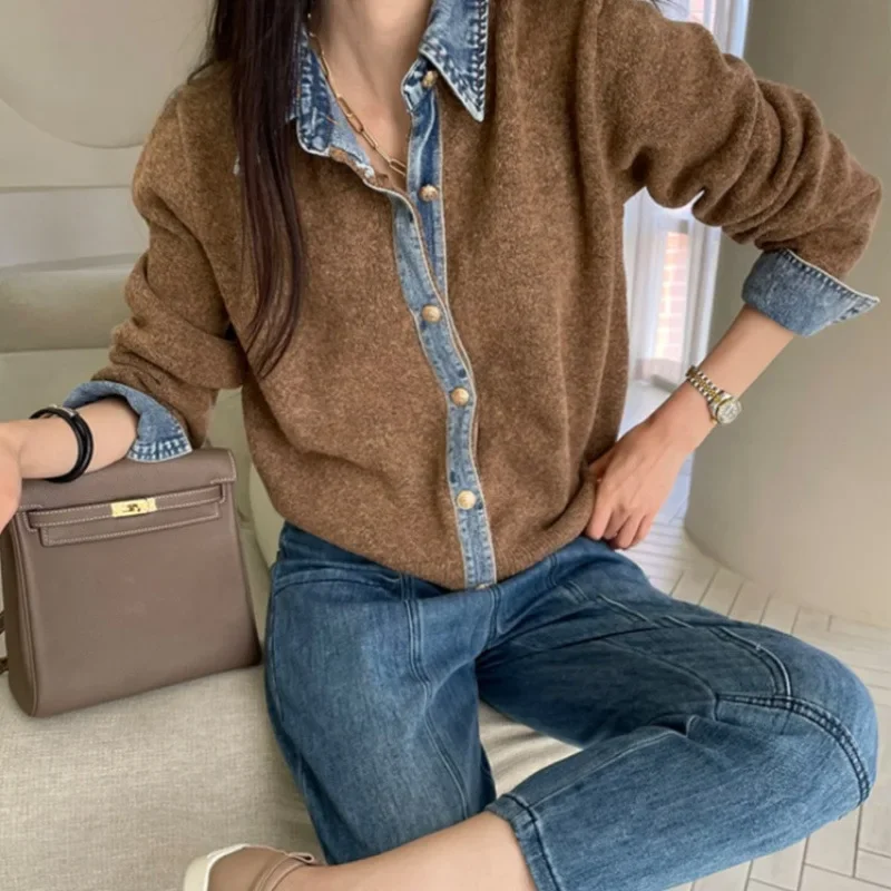 Slimming Effect Korean Style Denim Splicing Knitted Open Cardigan Women's Fashion Outerwear Ultra Thin Long Sleeve Urban Style
Slimming Effect Korean Style Denim Splicing Knitted Open Cardigan Women's Fashion Outerwear Ultra Thin Long Sleeve Urban Style