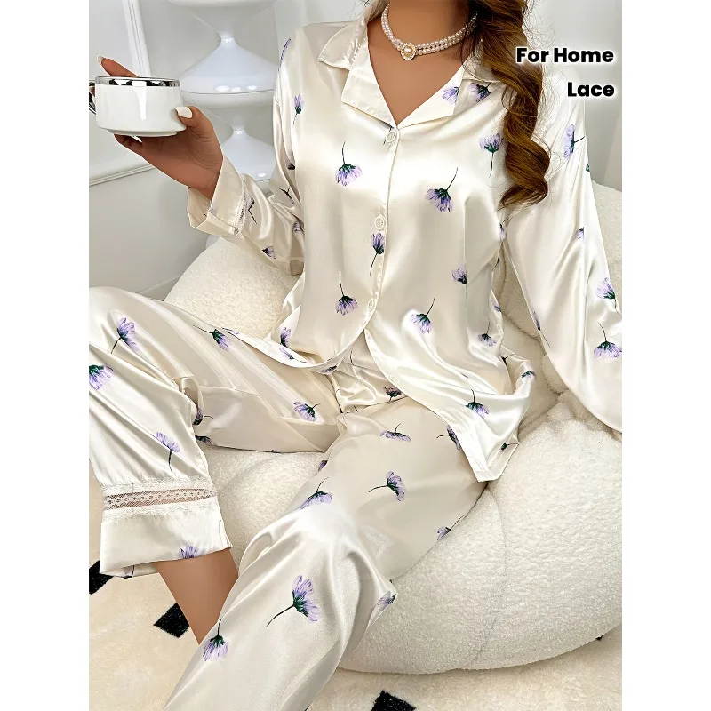 Женский элегантный кружевной пижамный комплект с длинными рукавами и цветочным принтом — мягкий стильный пижамный комплект для дома или повседневной одежды, повседневная одежда | Элегантный пижамный комплект
Женский элегантный кружевной пижамный комплект с длинными рукавами и цветочным принтом — мягкий стильный пижамный комплект для дома или повседневной одежды, повседневная одежда | Элегантный пижамный комплект