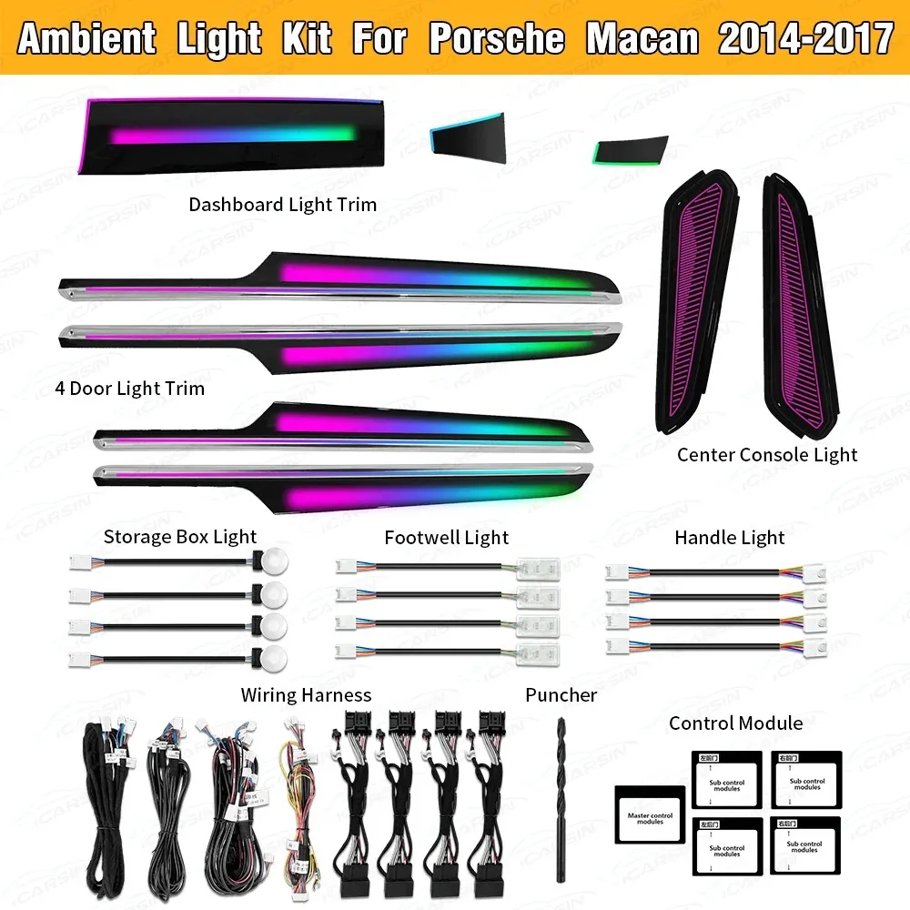 64 Colors Dynamic Ambient Lighting for Porsche Macan 2014 - 2024 Interior LED Atmosphere Light Decoration Accessories
64 Colors Dynamic Ambient Lighting for Porsche Macan 2014 - 2024 Interior LED Atmosphere Light Decoration Accessories