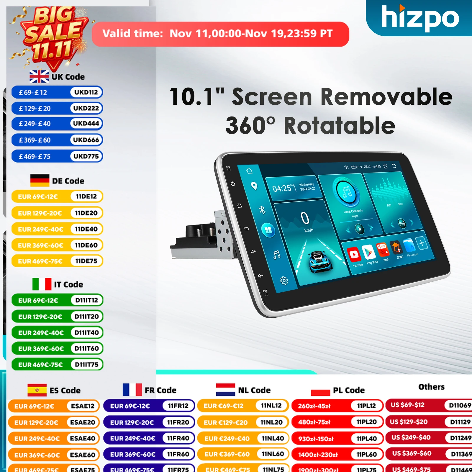 Hizpo 1Din DSP Автомобильный мультимедийный плеер с вращающимся на 360° экраном Carplay 4G Авторадио RDS GPS BT 4G-LTE WiFi AI Интеллектуальные системы RDS
Hizpo 1Din DSP Автомобильный мультимедийный плеер с вращающимся на 360° экраном Carplay 4G Авторадио RDS GPS BT 4G-LTE WiFi AI Интеллектуальные системы RDS