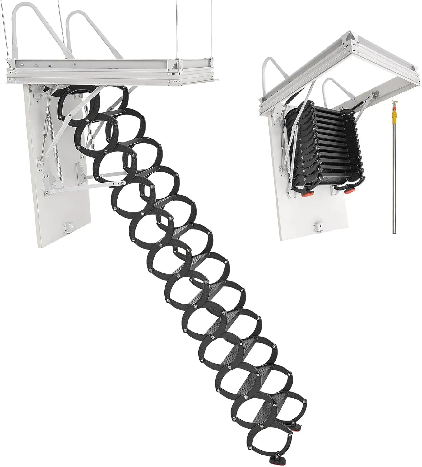 Attic Ladder, 660LBS/299.4KG Capacity, Fits 9.5 to 10.2 ft Ceiling Height and 39.4 x 27.5 inch Opening Size, Alloy Steel
Attic Ladder, 660LBS/299.4KG Capacity, Fits 9.5 to 10.2 ft Ceiling Height and 39.4 x 27.5 inch Opening Size, Alloy Steel