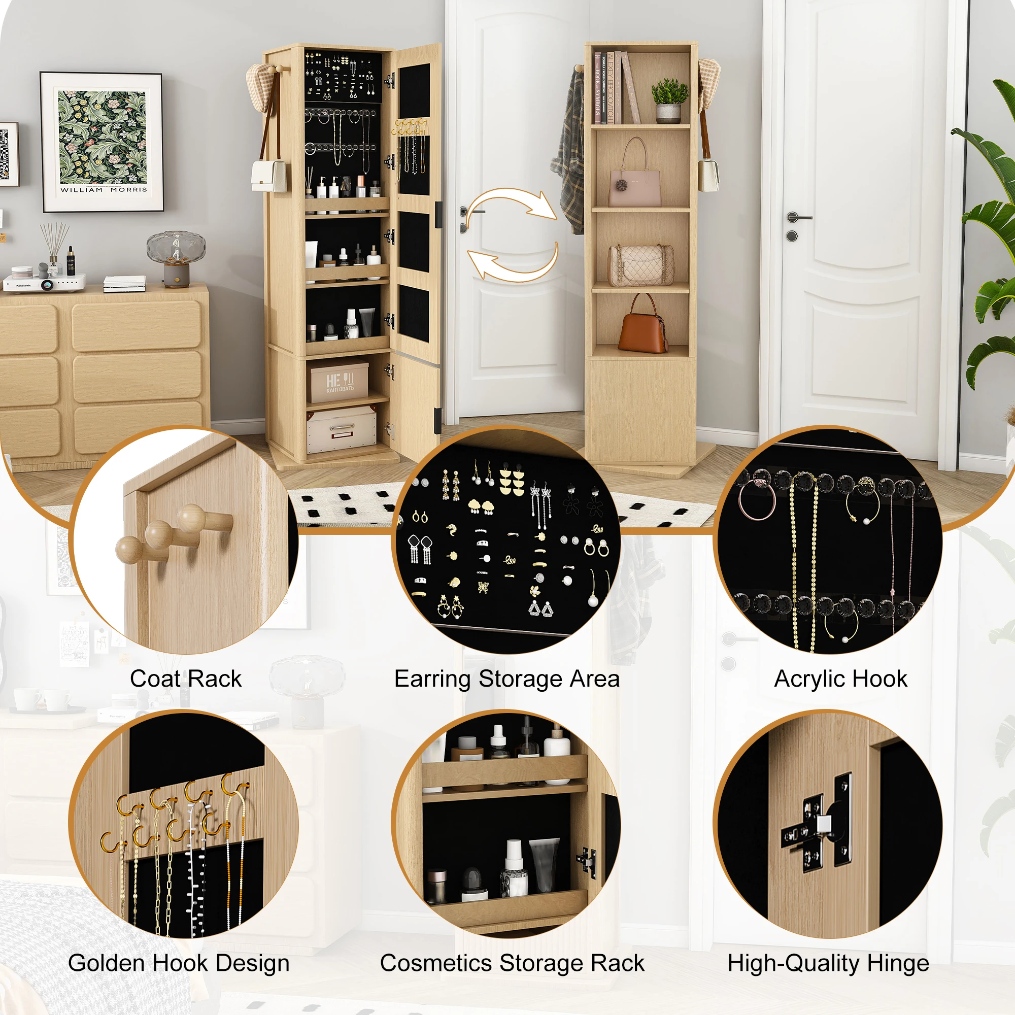 # 360 Rotating Modern Eco-friendly Makeup/jewelry Cabinet Full-length Mirror Standing Storage Coat Rack 4 Open Shelves 2
# 360 Rotating Modern Eco-friendly Makeup/jewelry Cabinet Full-length Mirror Standing Storage Coat Rack 4 Open Shelves 2