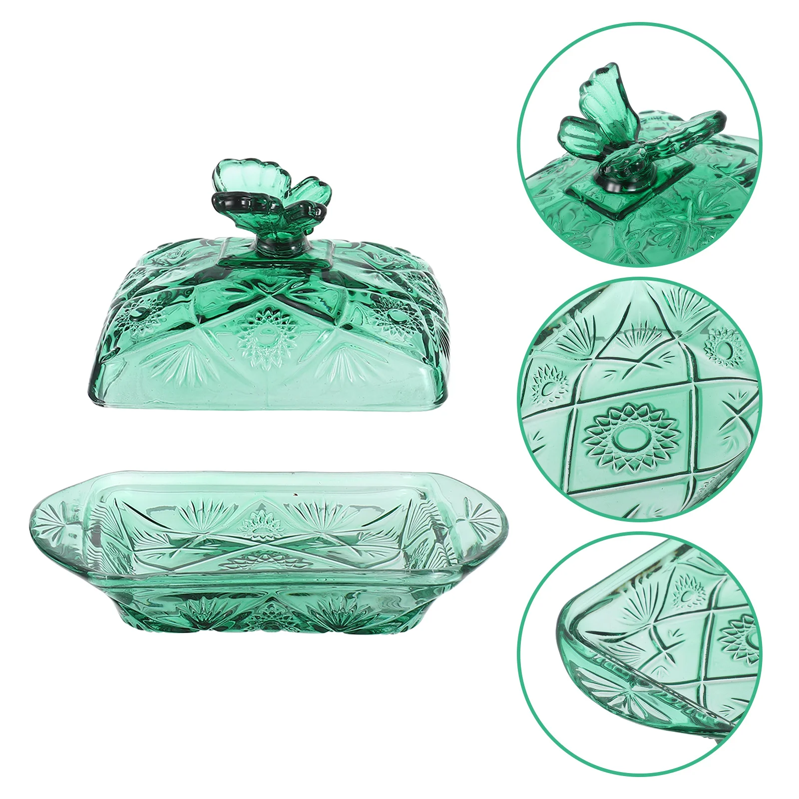 Glass Covered Butter Dish Green Airtight Butter Holder Clear Dome Storage Cake Cheese Fruit Counter Kitchen Bread Containers 
Glass Covered Butter Dish Green Airtight Butter Holder Clear Dome Storage Cake Cheese Fruit Counter Kitchen Bread Containers