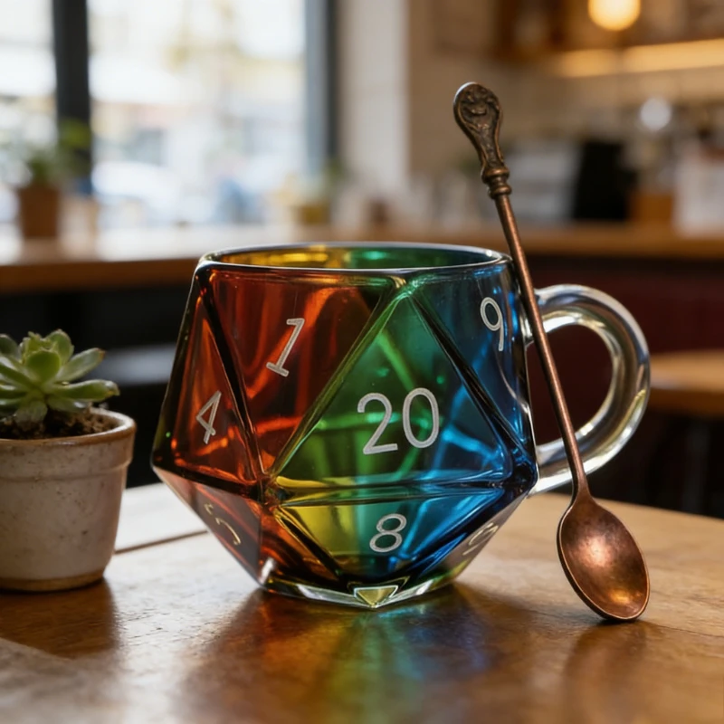 Creative Rainbow Glass Material D20 Dice Cup with Handle Multi-faceted Dice Coffee Mug Suitable for Party Bars Beer Glasses
Creative Rainbow Glass Material D20 Dice Cup with Handle Multi-faceted Dice Coffee Mug Suitable for Party Bars Beer Glasses