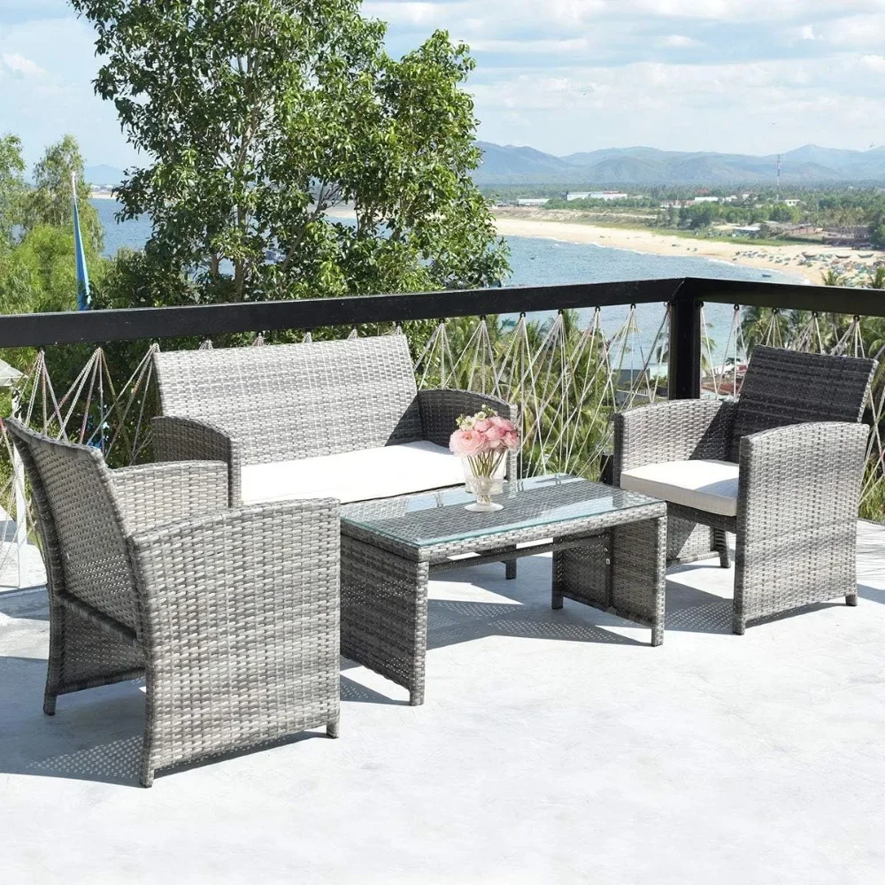 4-piece rattan courtyard furniture set, garden lawn sofa cushion, seat cushion, mixed gray wicker
4-piece rattan courtyard furniture set, garden lawn sofa cushion, seat cushion, mixed gray wicker