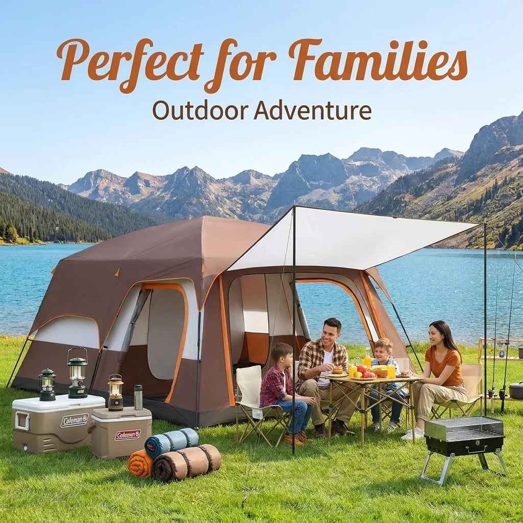 Outdoor Portable Family Tent Super Large Space Two Bedrooms One Living Room Windproof Rainproof Easy Install Camping Tent
Outdoor Portable Family Tent Super Large Space Two Bedrooms One Living Room Windproof Rainproof Easy Install Camping Tent