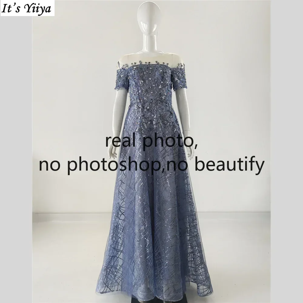 It's Yiiya Customized Evening Dress Blue illusion O-neck Appliques Short Sleeve Lace up Plus size Floor Length Formal Party Gown
It's Yiiya Customized Evening Dress Blue illusion O-neck Appliques Short Sleeve Lace up Plus size Floor Length Formal Party Gown