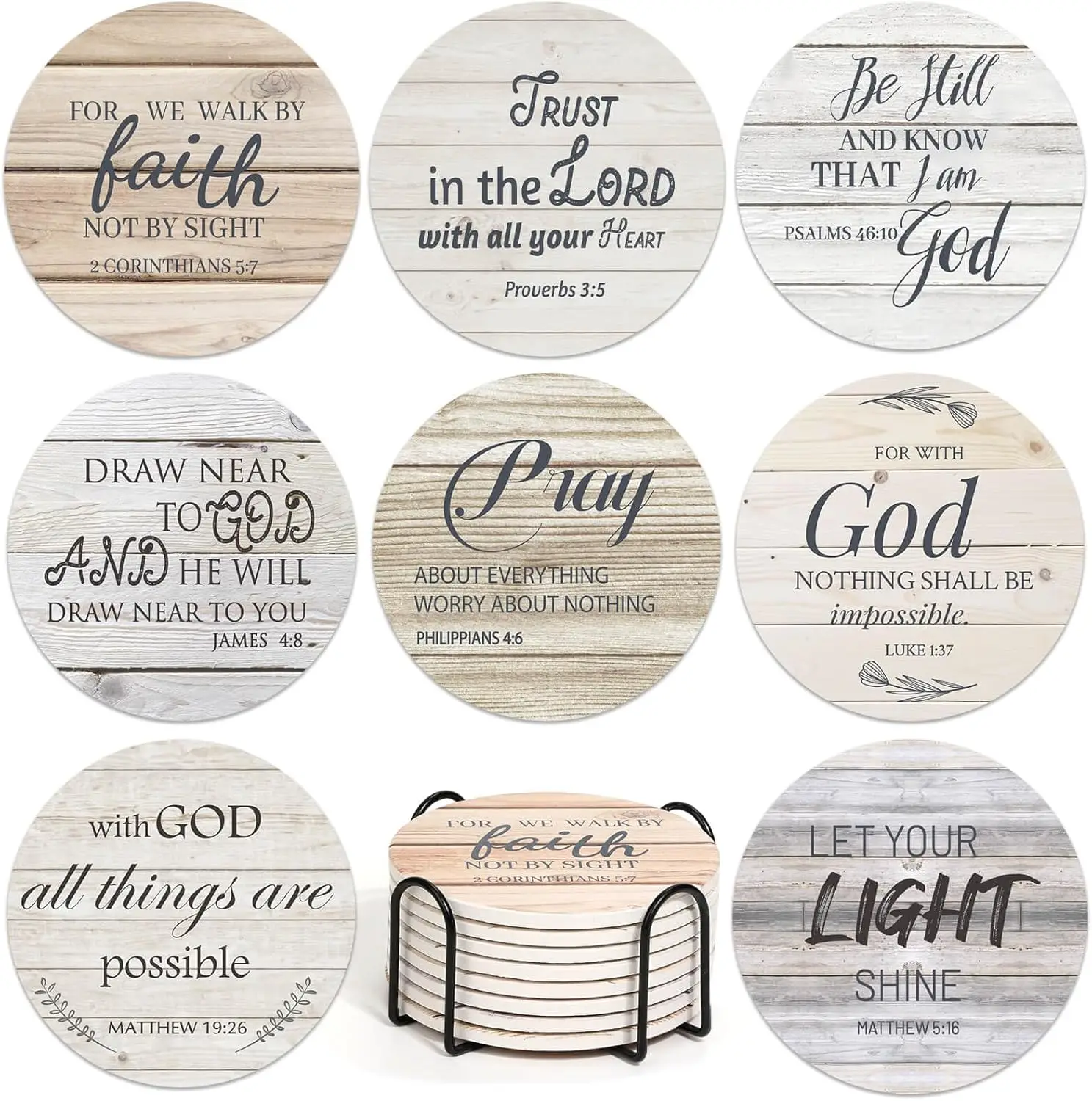 Christian Ceramic Coasters Set of 8 with Holder, Absorbent Drink Coasters for Gifts and Home Decor, 4 Inches
Christian Ceramic Coasters Set of 8 with Holder, Absorbent Drink Coasters for Gifts and Home Decor, 4 Inches