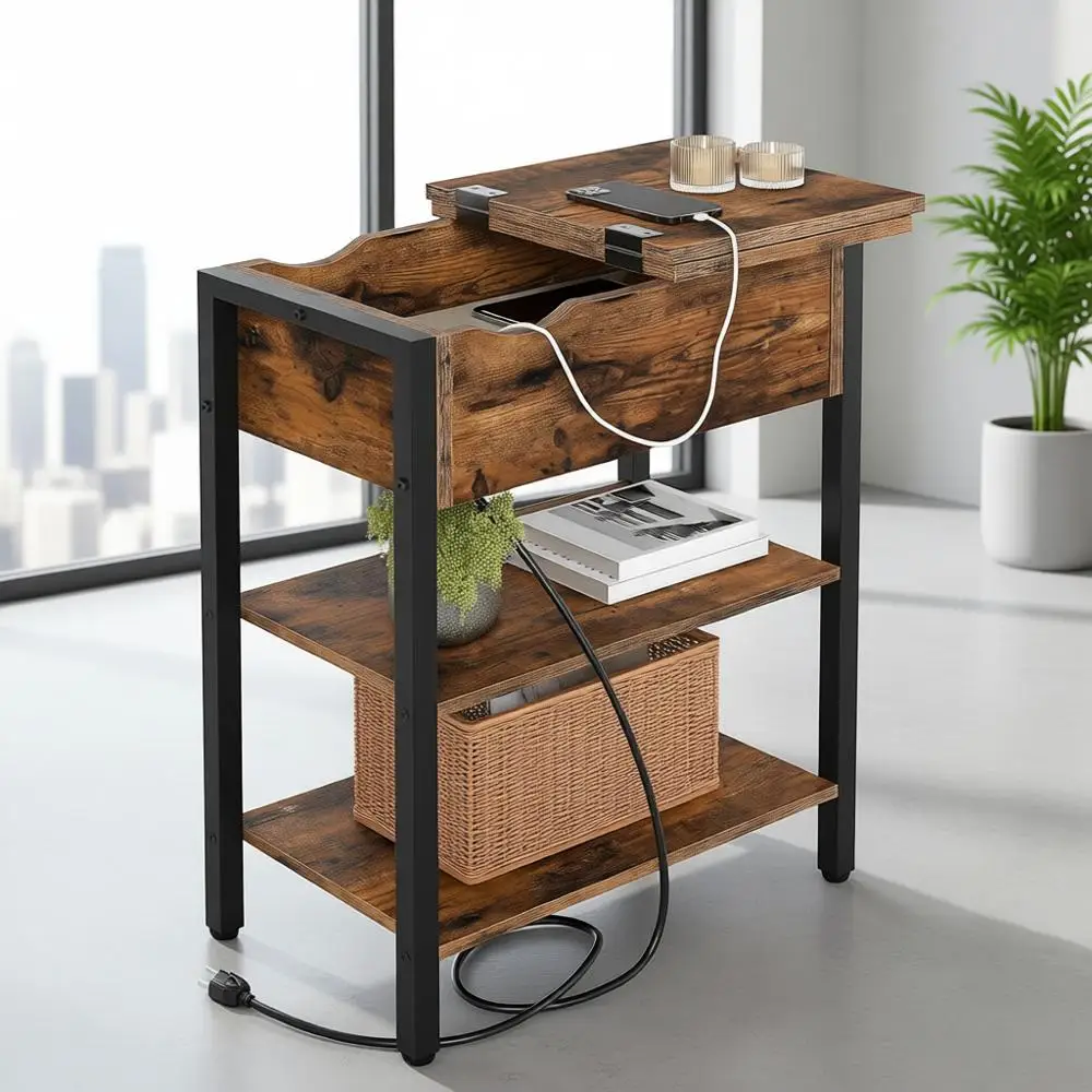 Charging Station Nightstand, Slim Side Table with USB Ports, Rustic Brown Bedside Table for Small Spaces, Living Room Use
Charging Station Nightstand, Slim Side Table with USB Ports, Rustic Brown Bedside Table for Small Spaces, Living Room Use