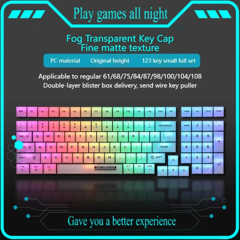 Clear Transparent Fog Transparent Keycap 123 Key Cherry Profile Pc Transparent Material Injection Molded Mechanical Keyboard
Clear Transparent Fog Transparent Keycap 123 Key Cherry Profile Pc Transparent Material Injection Molded Mechanical Keyboard