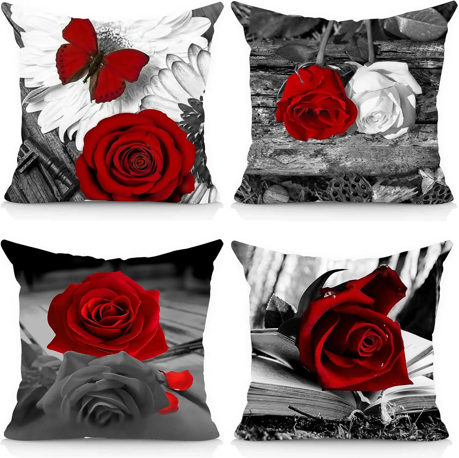 Set Of 4 18X18 Flower Throw Pillow Covers Red Rose Gray Bla Decorative Pillow Covers Couch Bed Sofa Floral Square Pillow Cover
Set Of 4 18X18 Flower Throw Pillow Covers Red Rose Gray Bla Decorative Pillow Covers Couch Bed Sofa Floral Square Pillow Cover