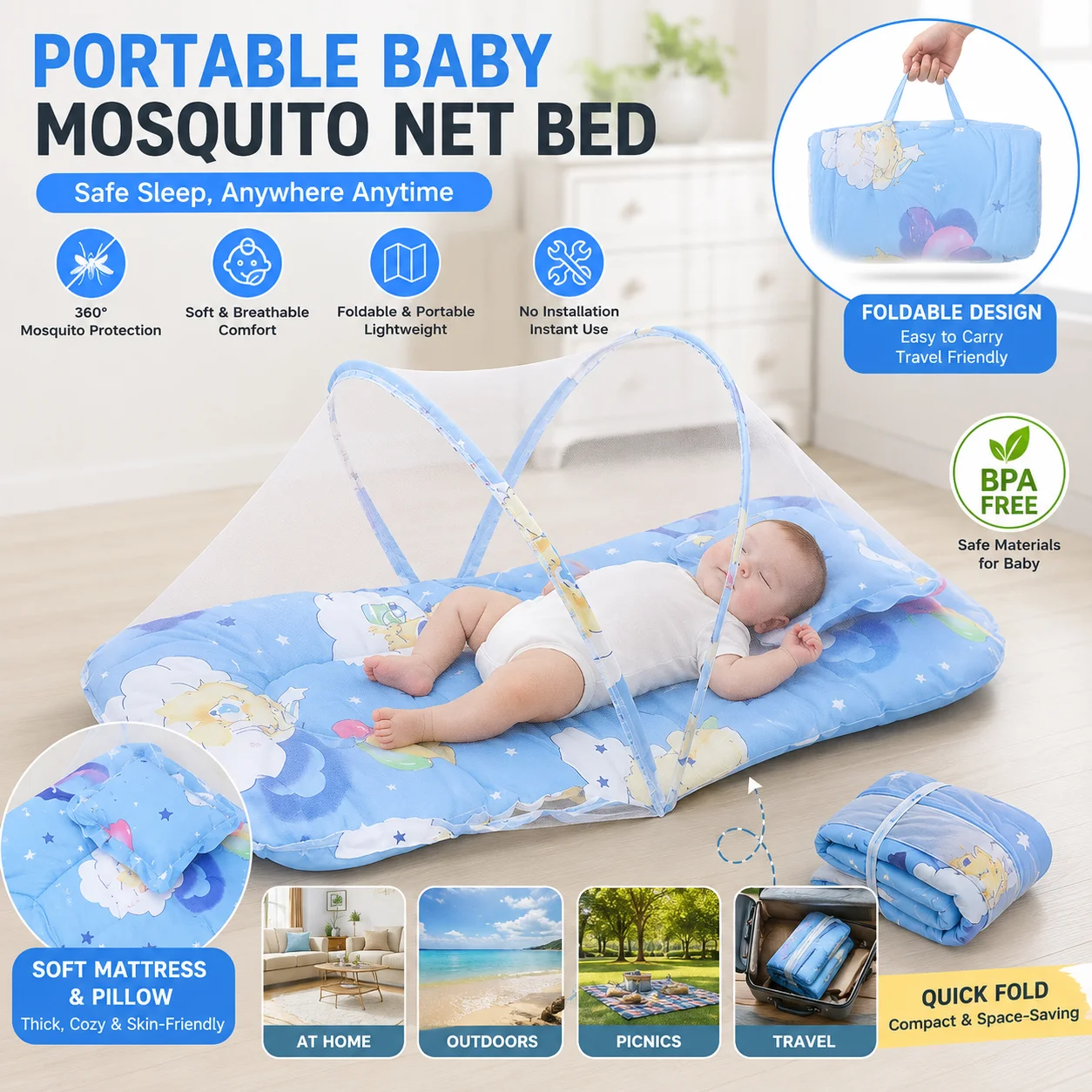 Foldable Baby Bed Mosquito Net Portable Baby Crib Netting Polyester with Pillow and Cotton Padding - Easy Installation Netting
Foldable Baby Bed Mosquito Net Portable Baby Crib Netting Polyester with Pillow and Cotton Padding - Easy Installation Netting