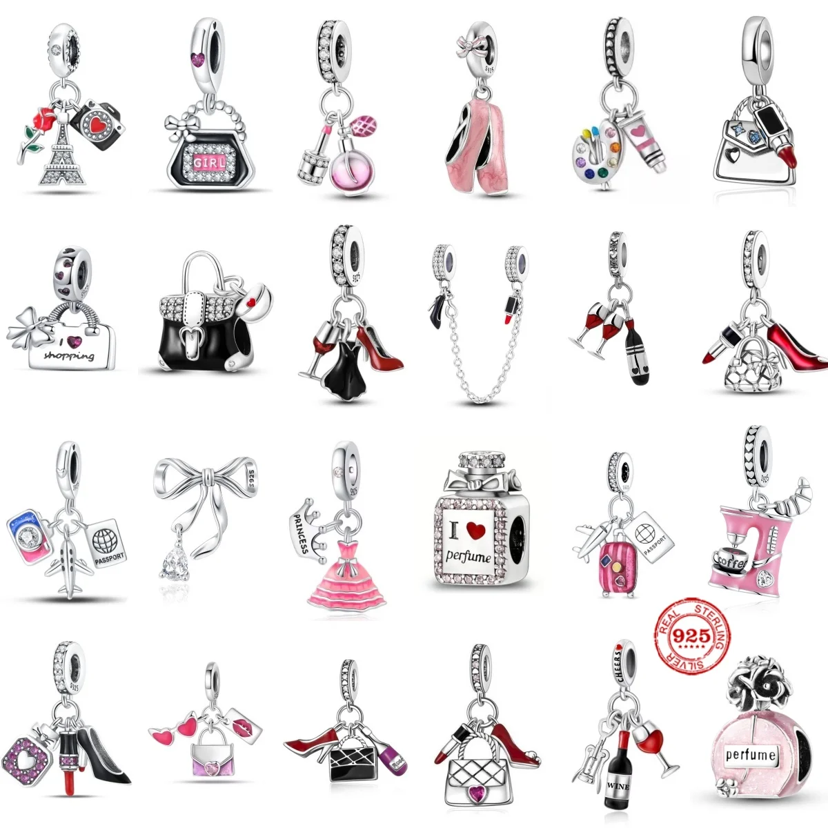 Fashion Charms Beads 925 Silver, Cosmetic/Perfume/Shopping Bag Pendant for Women Bracelet, DIY Jewelry Making, Birthday Gift
Fashion Charms Beads 925 Silver, Cosmetic/Perfume/Shopping Bag Pendant for Women Bracelet, DIY Jewelry Making, Birthday Gift
