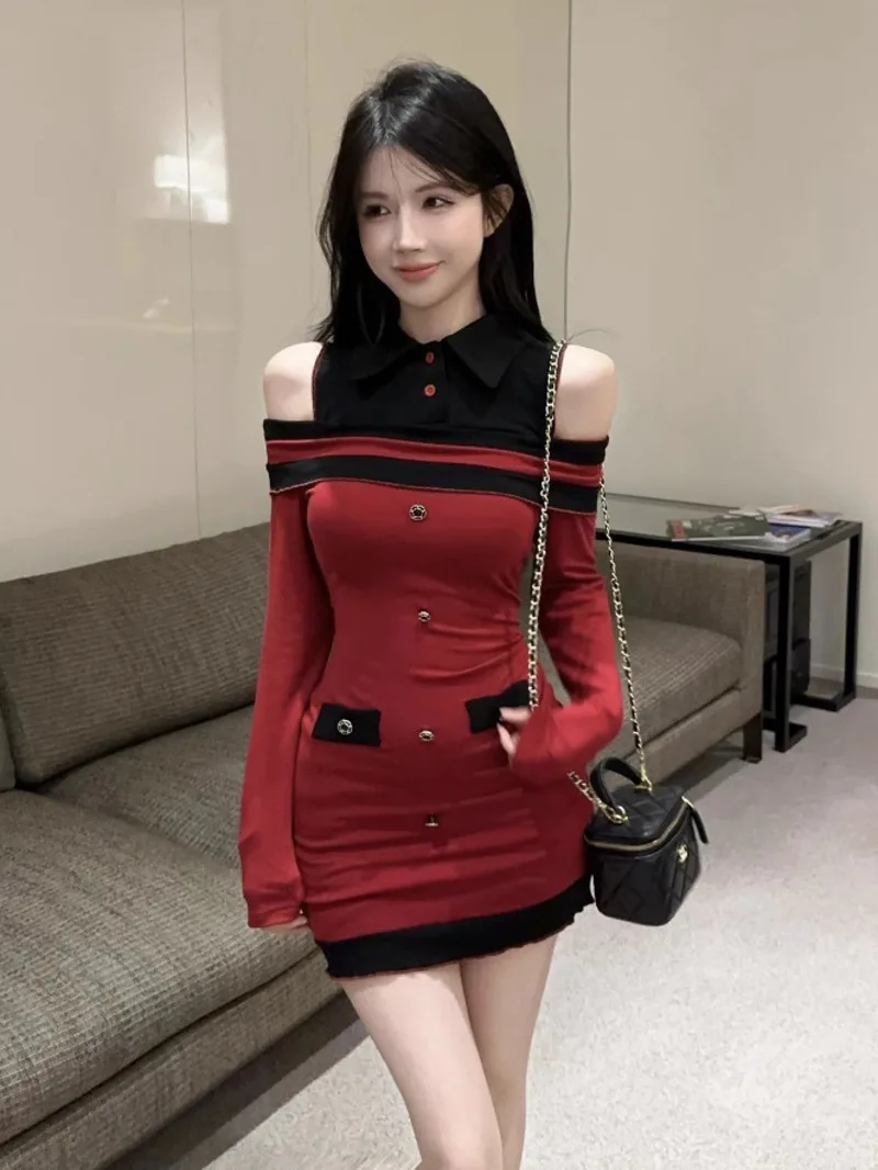 Mini Dress Design Sense 3D BOW Decoration Buckle Pure Desire Off Shoulder Long Sleeve Slim Spliced Dress Elegant Tops O925
Mini Dress Design Sense 3D BOW Decoration Buckle Pure Desire Off Shoulder Long Sleeve Slim Spliced Dress Elegant Tops O925
