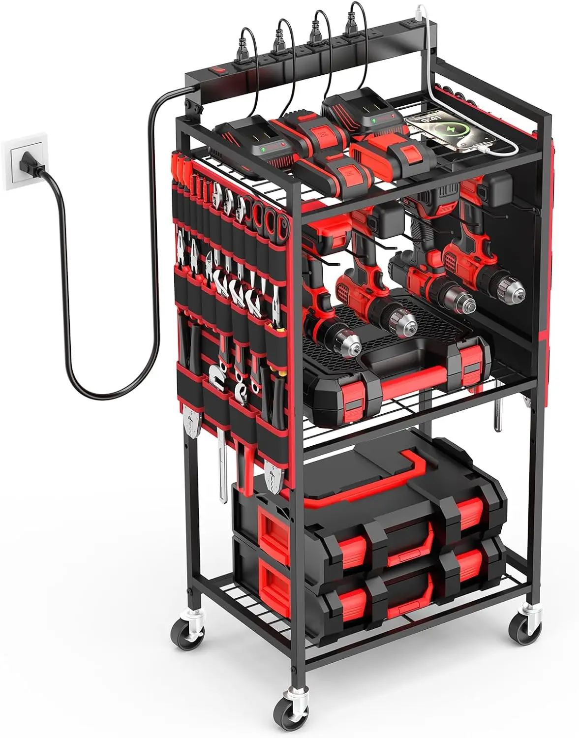 Large Rolling Tool Cart with 8 Outlet Power Strip and USB Charging, Heavy-Duty Storage for Drills and Batteries on Wheels
Large Rolling Tool Cart with 8 Outlet Power Strip and USB Charging, Heavy-Duty Storage for Drills and Batteries on Wheels