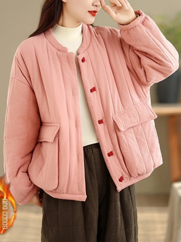 Retro Chinese Sle Loose Fit Cotton Jaet with Stand Collar And Button Closure Warm Home Wear Thi Outerwear for Women
Retro Chinese Sle Loose Fit Cotton Jaet with Stand Collar And Button Closure Warm Home Wear Thi Outerwear for Women