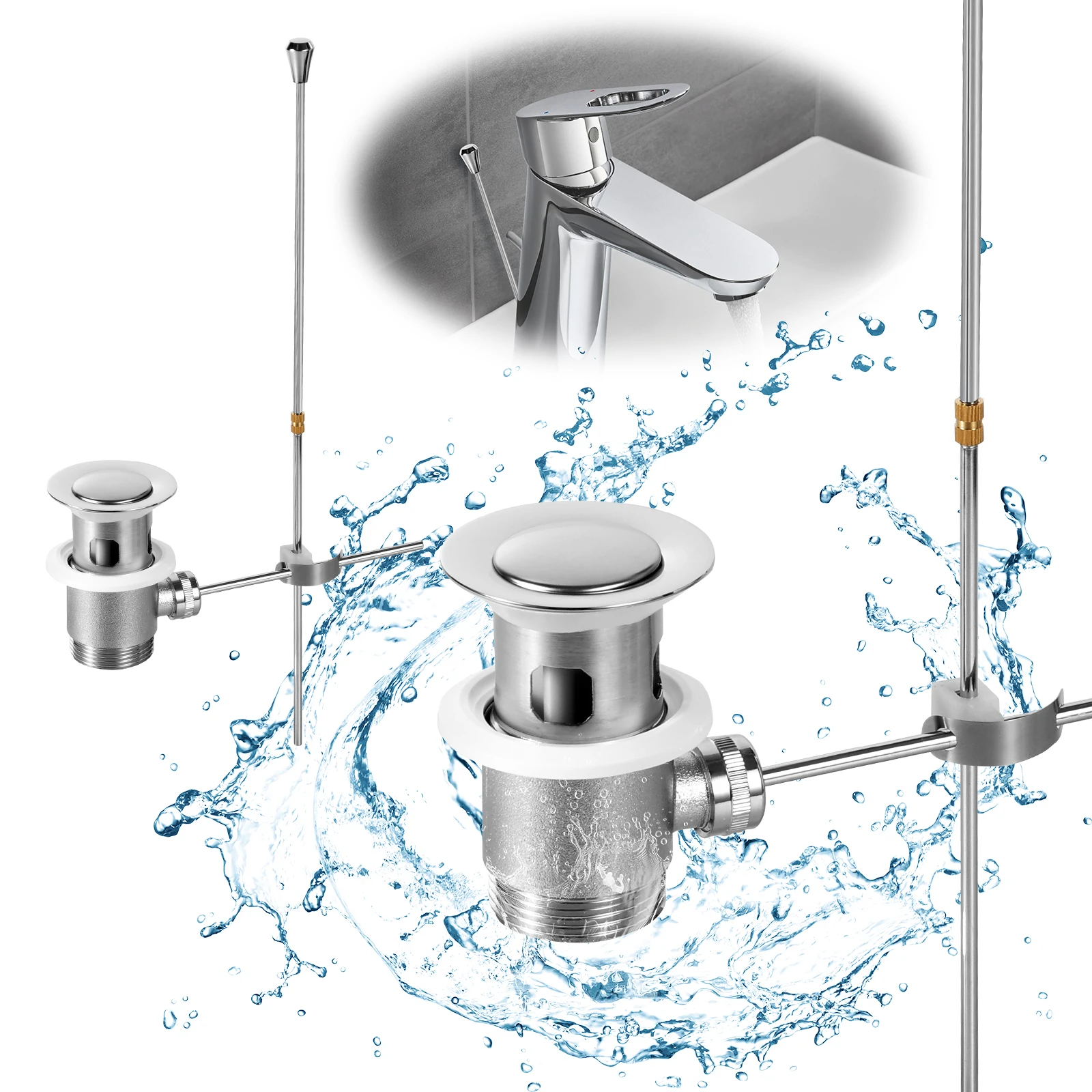 2 Sets Stainless Steel Pop Up Sink Drain Fitting Sink Drain Stopper Bathroom Sink Drain with Lift Rod for Bathroom Vanity Sink
2 Sets Stainless Steel Pop Up Sink Drain Fitting Sink Drain Stopper Bathroom Sink Drain with Lift Rod for Bathroom Vanity Sink
