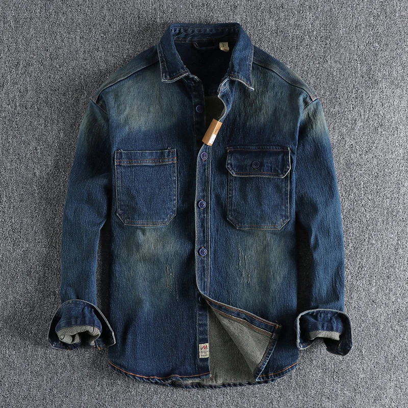 Autumn American Retro Heavyweight Denim Cargo Shirt Men's Fashion Pure Cotton Washed Old Long Sleeve Double Pocket Casual Tops
Autumn American Retro Heavyweight Denim Cargo Shirt Men's Fashion Pure Cotton Washed Old Long Sleeve Double Pocket Casual Tops