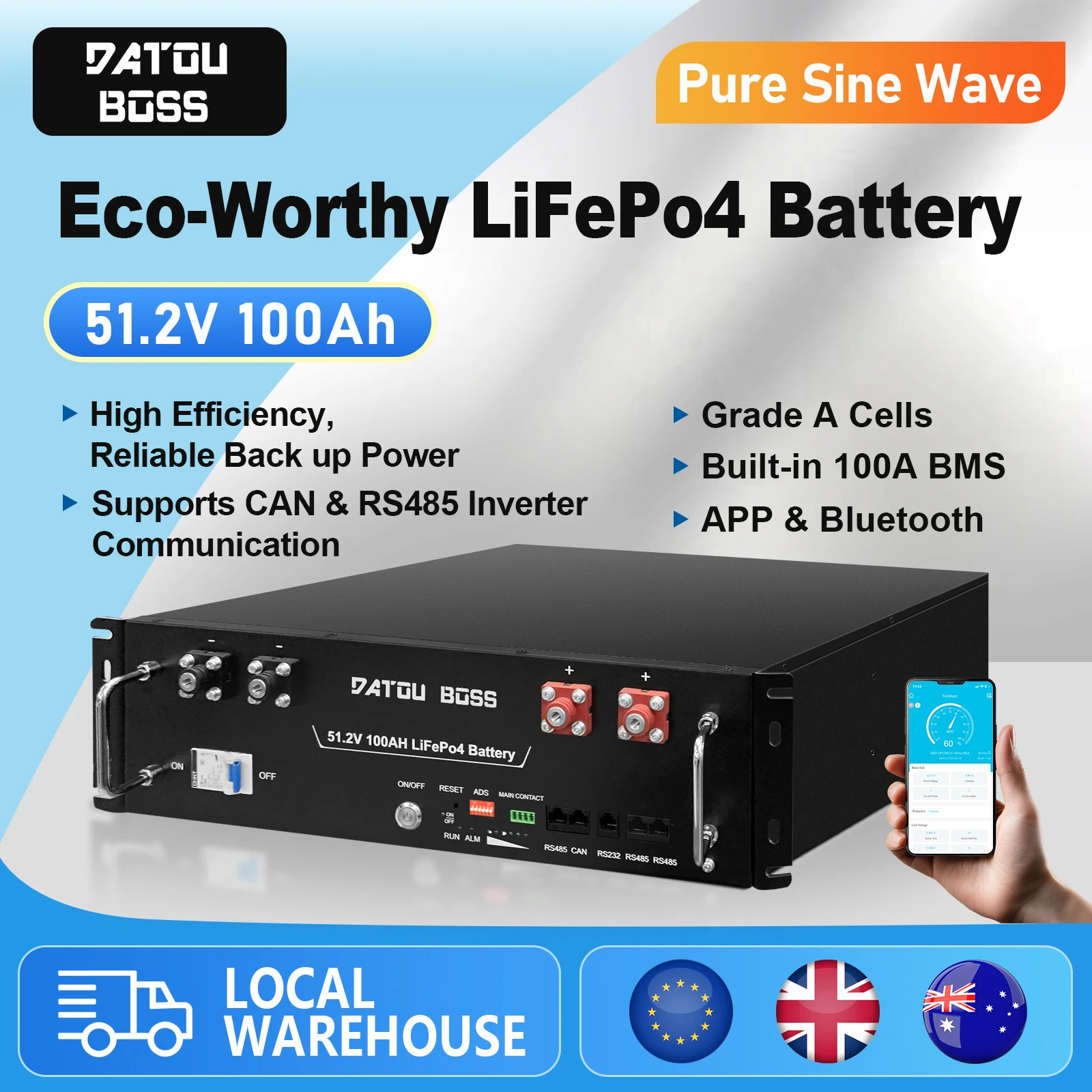 MFUZOP 51.2V 100Ah 5.12KWh LiFePO4 Battery Grade A Cells Built-In 100A BMS Soc 6000+Cycles Life With APP Bluetoooth
MFUZOP 51.2V 100Ah 5.12KWh LiFePO4 Battery Grade A Cells Built-In 100A BMS Soc 6000+Cycles Life With APP Bluetoooth