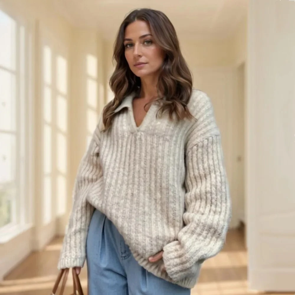 Осень-зима 2022, кремово-белый вязаный пуловер с лацканами и v-образным вырезом в рубчик, свитер, женский повседневный джемпер с длинными рукавами, трикотаж, кофейно-серый
Осень-зима 2022, кремово-белый вязаный пуловер с лацканами и v-образным вырезом в рубчик, свитер, женский повседневный джемпер с длинными рукавами, трикотаж, кофейно-серый
