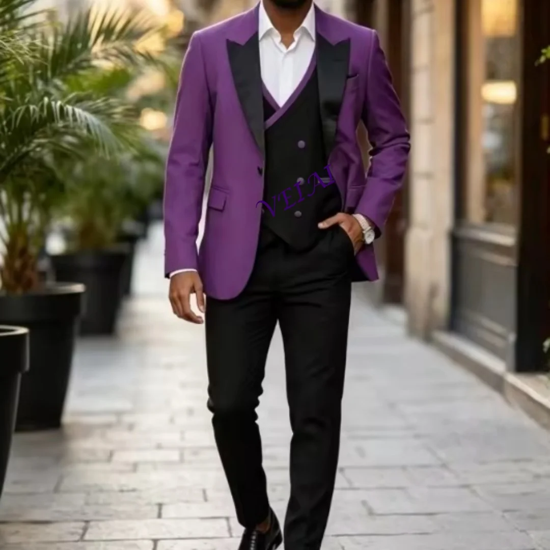 CustomizedExquisite Men Suit 3pcs Purple Blazer Black Peak Lapel Black Vest Pants Tailored Fit for Wedding Banquet Party Tuxedo
CustomizedExquisite Men Suit 3pcs Purple Blazer Black Peak Lapel Black Vest Pants Tailored Fit for Wedding Banquet Party Tuxedo