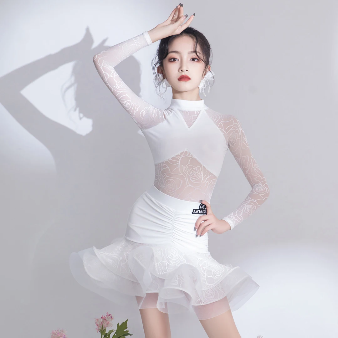 Autumn New Latin Dance Training Suit For Girls Mesh Sleeved Fish Bone Fluffy Skirt Chacha Rumba Tango Latin Dance Dress DQS14060
Autumn New Latin Dance Training Suit For Girls Mesh Sleeved Fish Bone Fluffy Skirt Chacha Rumba Tango Latin Dance Dress DQS14060