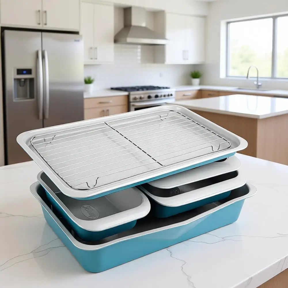 6-Piece Stackable Baking Pans Set, 70% Space-Saving Design, Non-Toxic Bakeware, Oven and Dishwasher Safe
6-Piece Stackable Baking Pans Set, 70% Space-Saving Design, Non-Toxic Bakeware, Oven and Dishwasher Safe