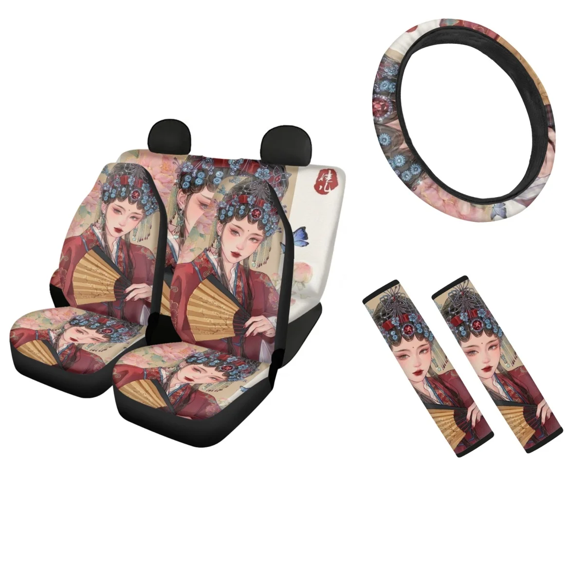 Chinese Opera Design Front and Back Car Interior Seat Cover Pattern Anti-Slip Automotive Seat Belt Pad Steering Wheel Cover Soft
Chinese Opera Design Front and Back Car Interior Seat Cover Pattern Anti-Slip Automotive Seat Belt Pad Steering Wheel Cover Soft