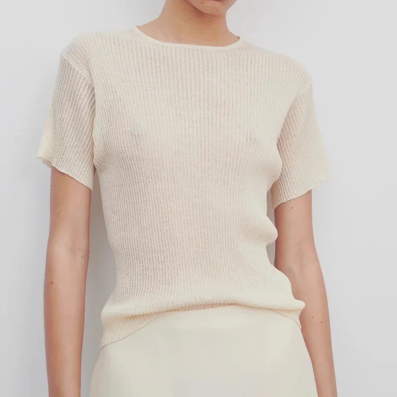 2023 French Round Neck Pullover Wool Short-sleeved Knitted Top Women's Clothing Women T-shirts
2023 French Round Neck Pullover Wool Short-sleeved Knitted Top Women's Clothing Women T-shirts